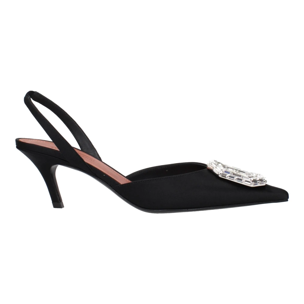Amina Muaddi Women's Black Satin Stiletto Heels Sandals