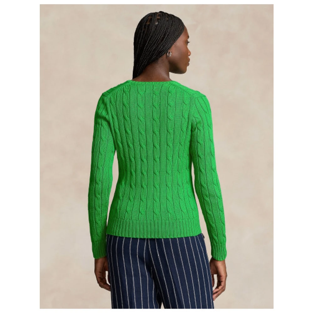 Polo Ralph Lauren Kimberly Twisted Knit V-Neck Sweater Green Dames