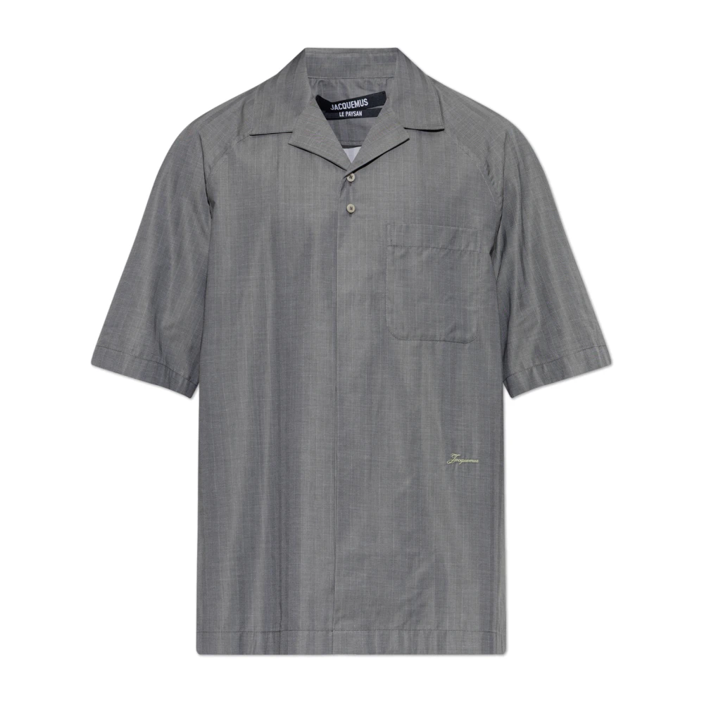 Jacquemus Gray Herringbone Pattern Shirt - Male - Short Sleeve Shirts - M - Shirts