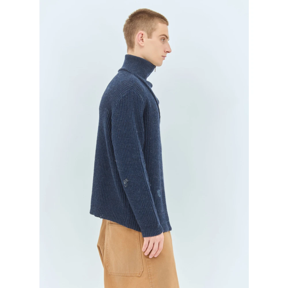 Maison Margiela Linnen Wolmix Gebreide Trui Blue Heren