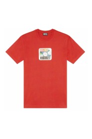 Rød T-shirt i kompakt bomuld med digital transfertryk