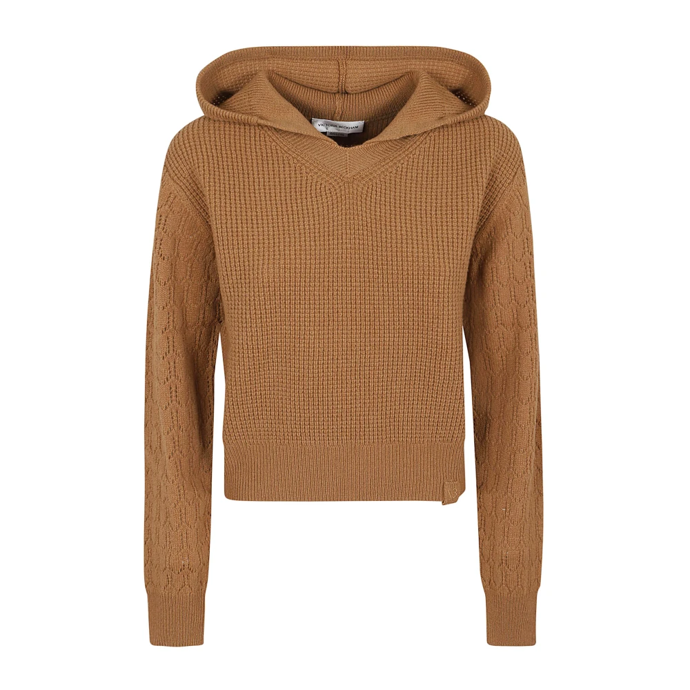 Victoria Beckham Bruine Hoodie met Pointelle Motief Brown Dames