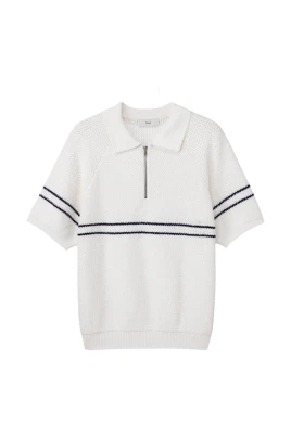 Half Zip-Up Striped Polo Knit