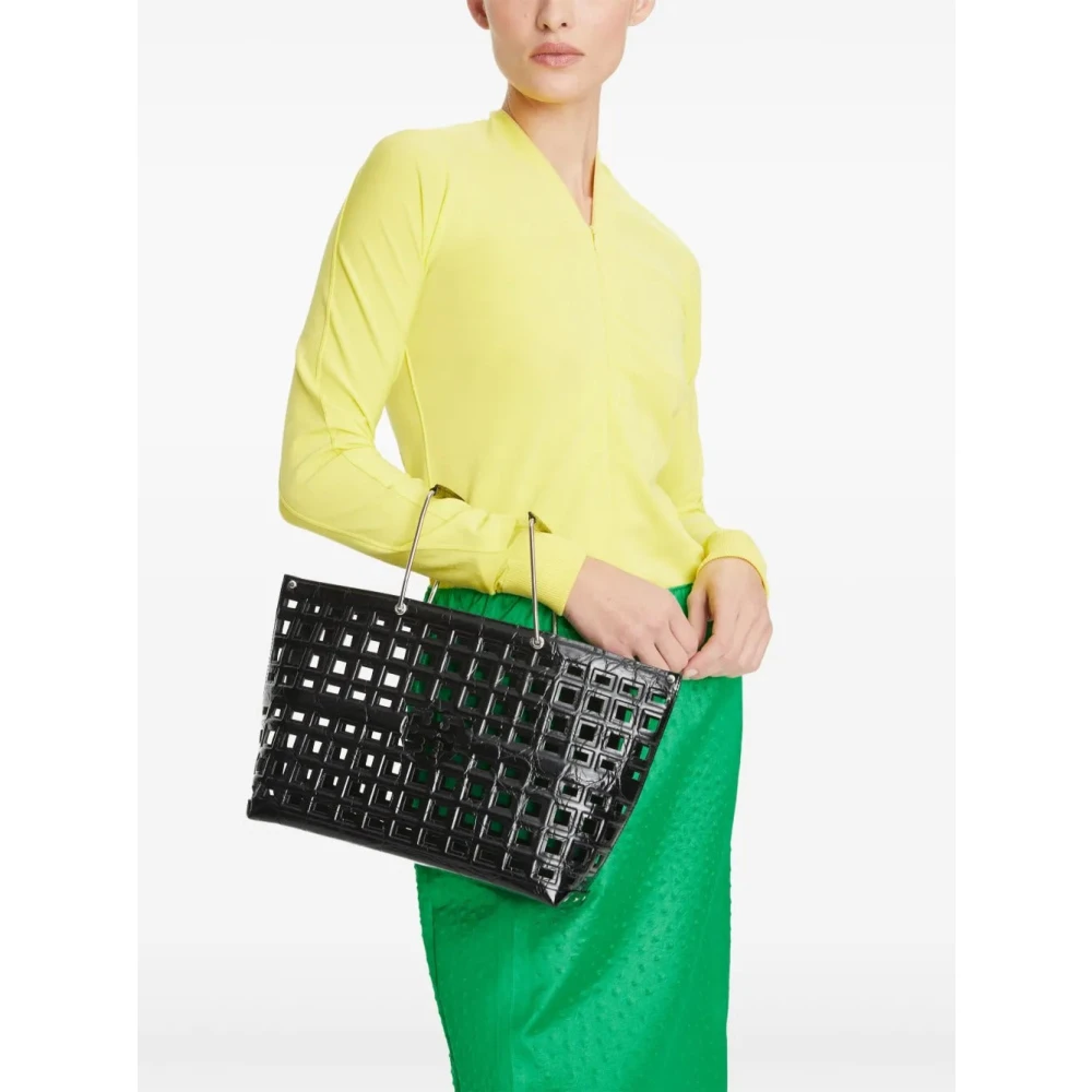 TORY BURCH Ella Croc Embossed Market Tote Black Dames