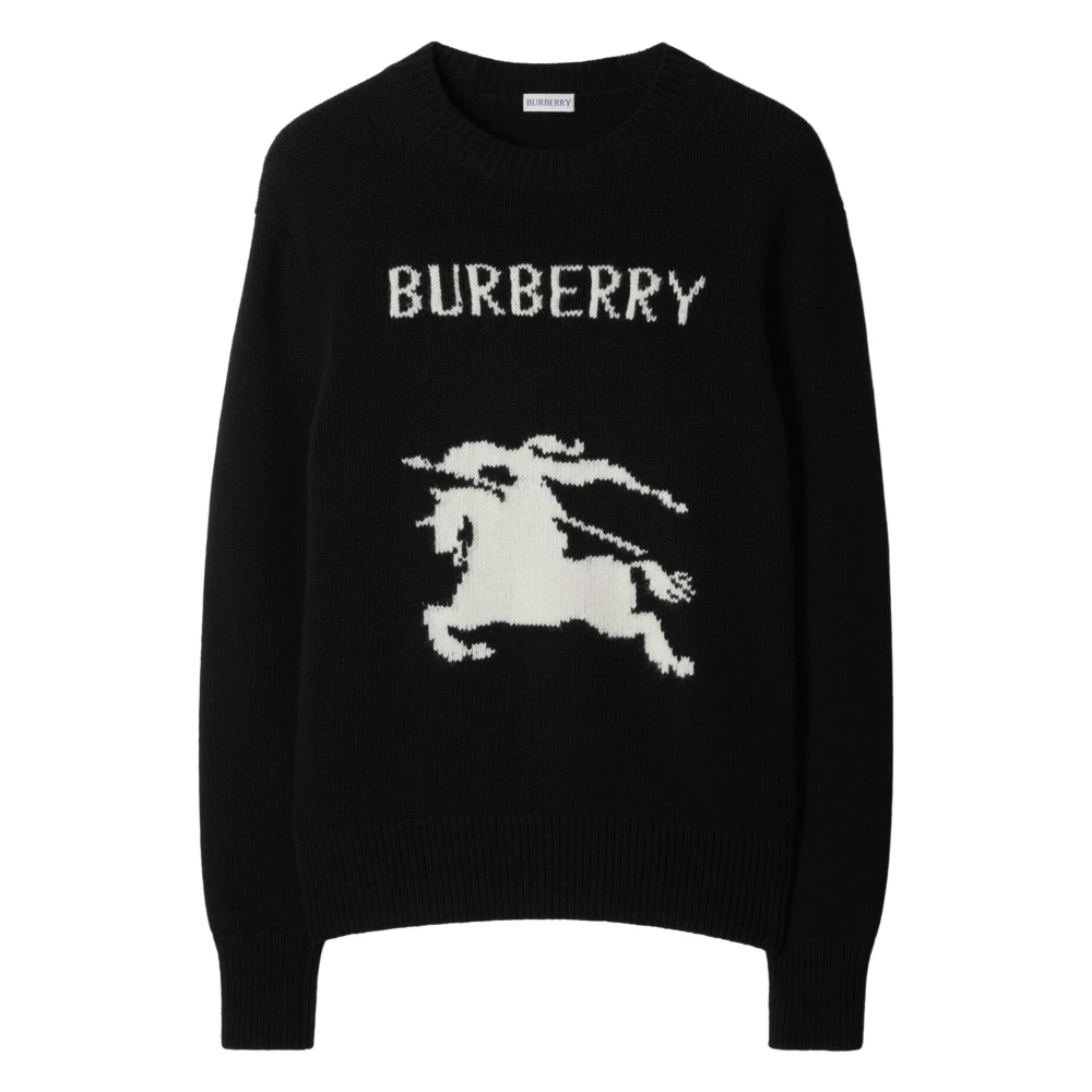 Burberry Zwarte Kasjmier Wol Trui Ruiterontwerp Black Heren