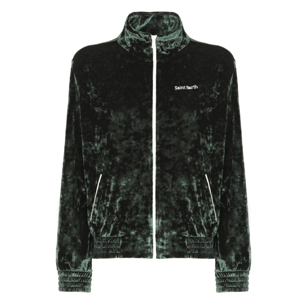 Saint Barth Groene Velvet Sweatshirt Hoge Hals Rits Green Dames