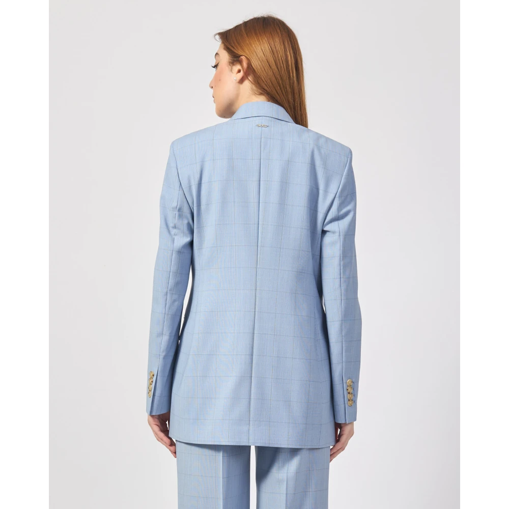 Hugo Boss Blauw Geruit Dubbel-Borst Jas Blue Dames