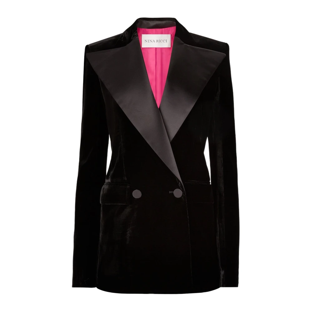 Nina Ricci Zwart Velvet Double-Breasted Blazer Black Dames
