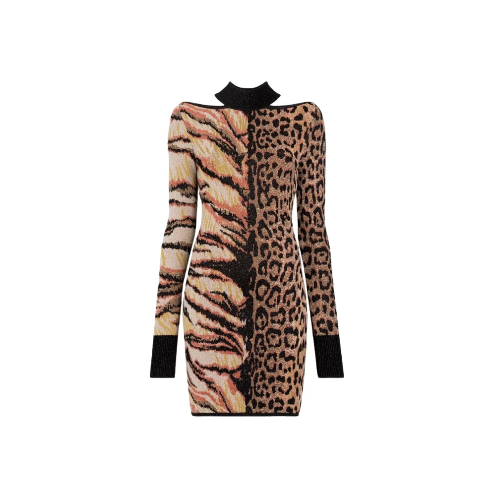 Roberto Cavalli Animalier-Jacquard Mini Klänning med Cut-outs Brown, Dam