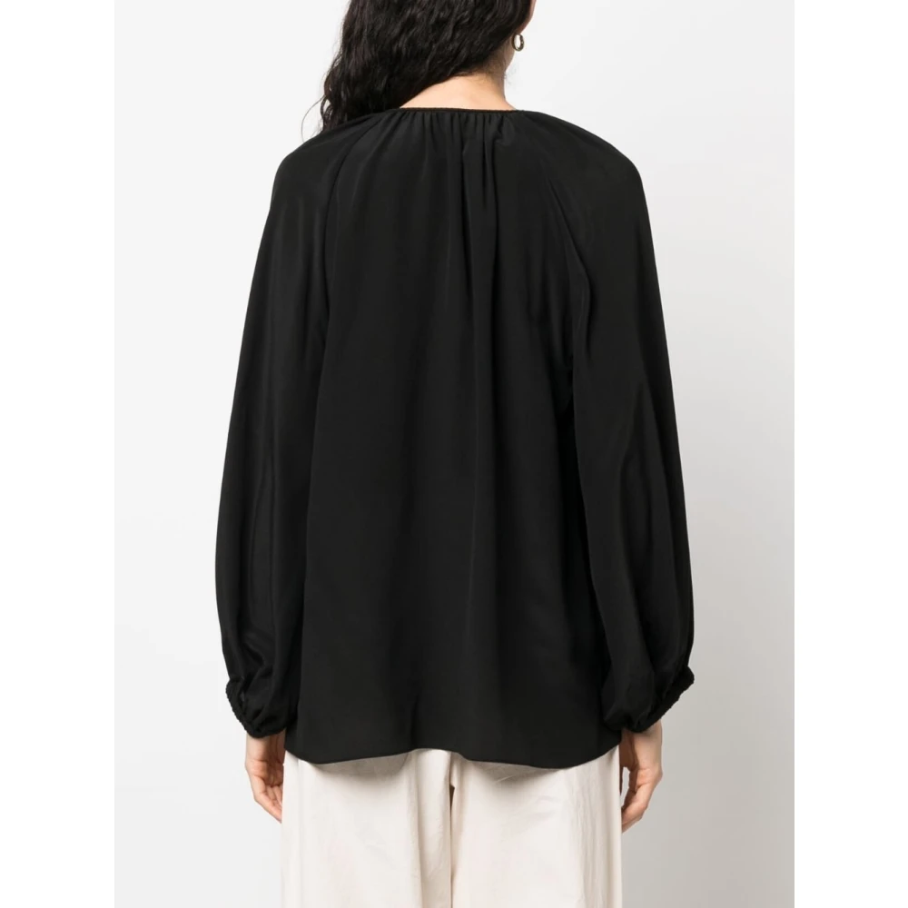 Phaeonia Zwarte Zijden Zelfstrik Blouse Black Dames