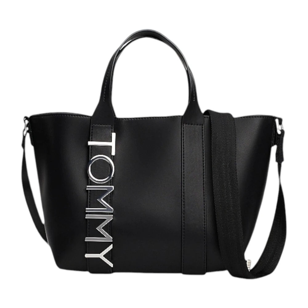 Tommy Jeans Compacte Tote Tas met Oversized Logo Black Dames