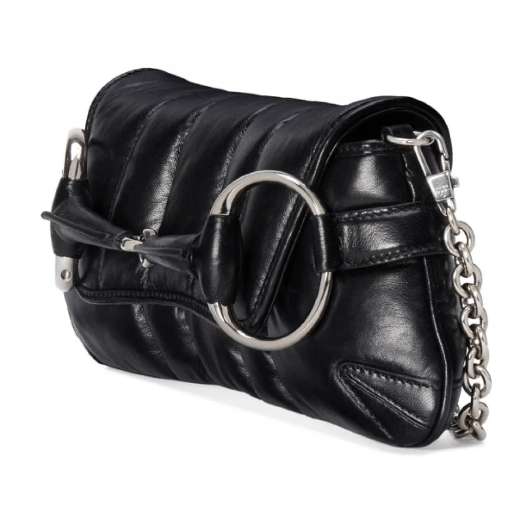 Gucci Gewatteerde Schoudertas met Horsebit-detail Black Dames