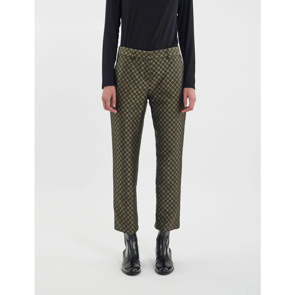 Ines De La Fressange Paris Audrey zwarte en gouden jacquard geweven broek Black Dames