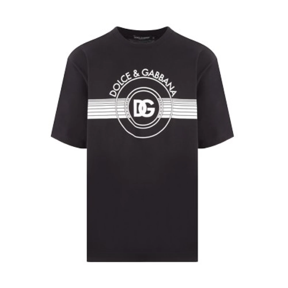 Dolce & Gabbana Zwart Katoen Logo Print T-shirt Black Heren
