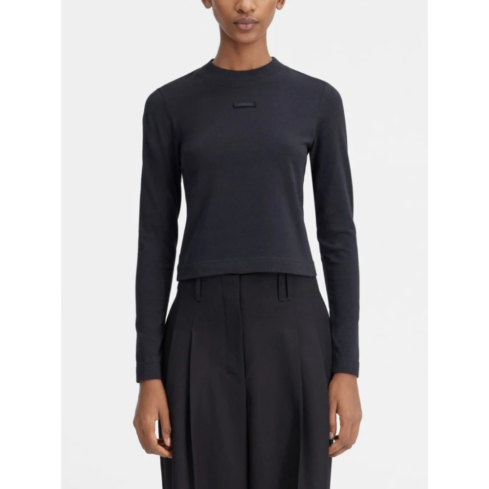 Jacquemus Lange Mouw Ribgebreid T-shirt Black Dames