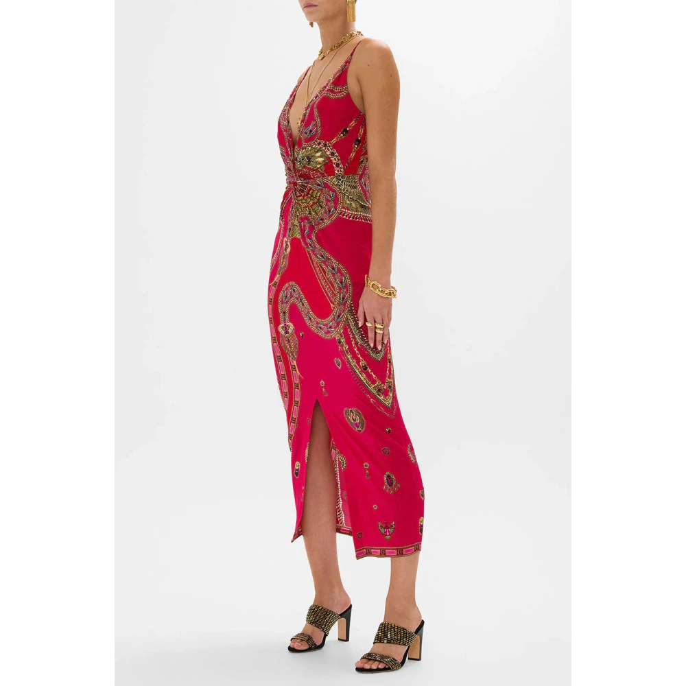 Camilla Jurk met Twist Front en Spaghettibandjes Cobra Kus Red Dames