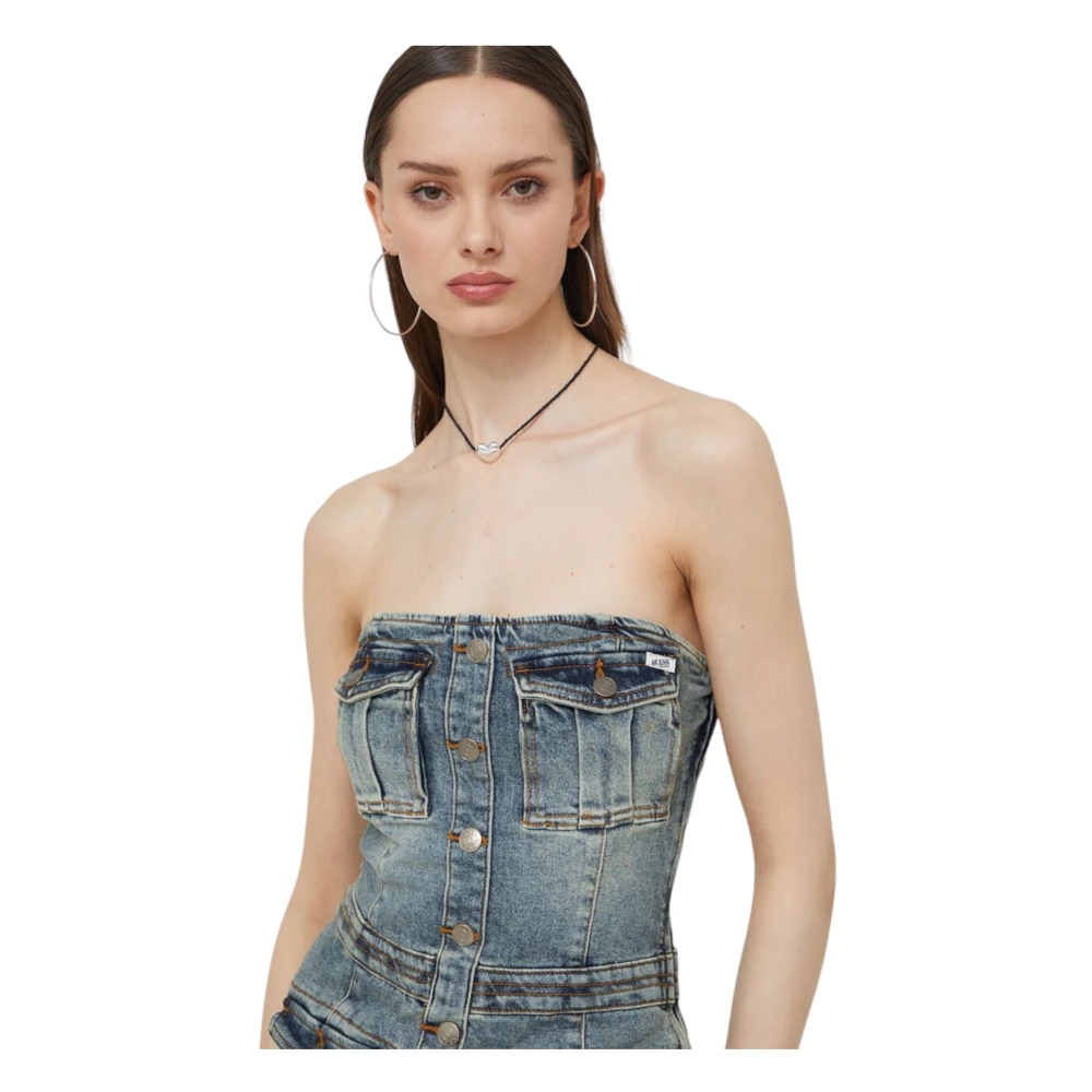 Guess Organische Katoenen Jurk Originele Jeans Blue Dames