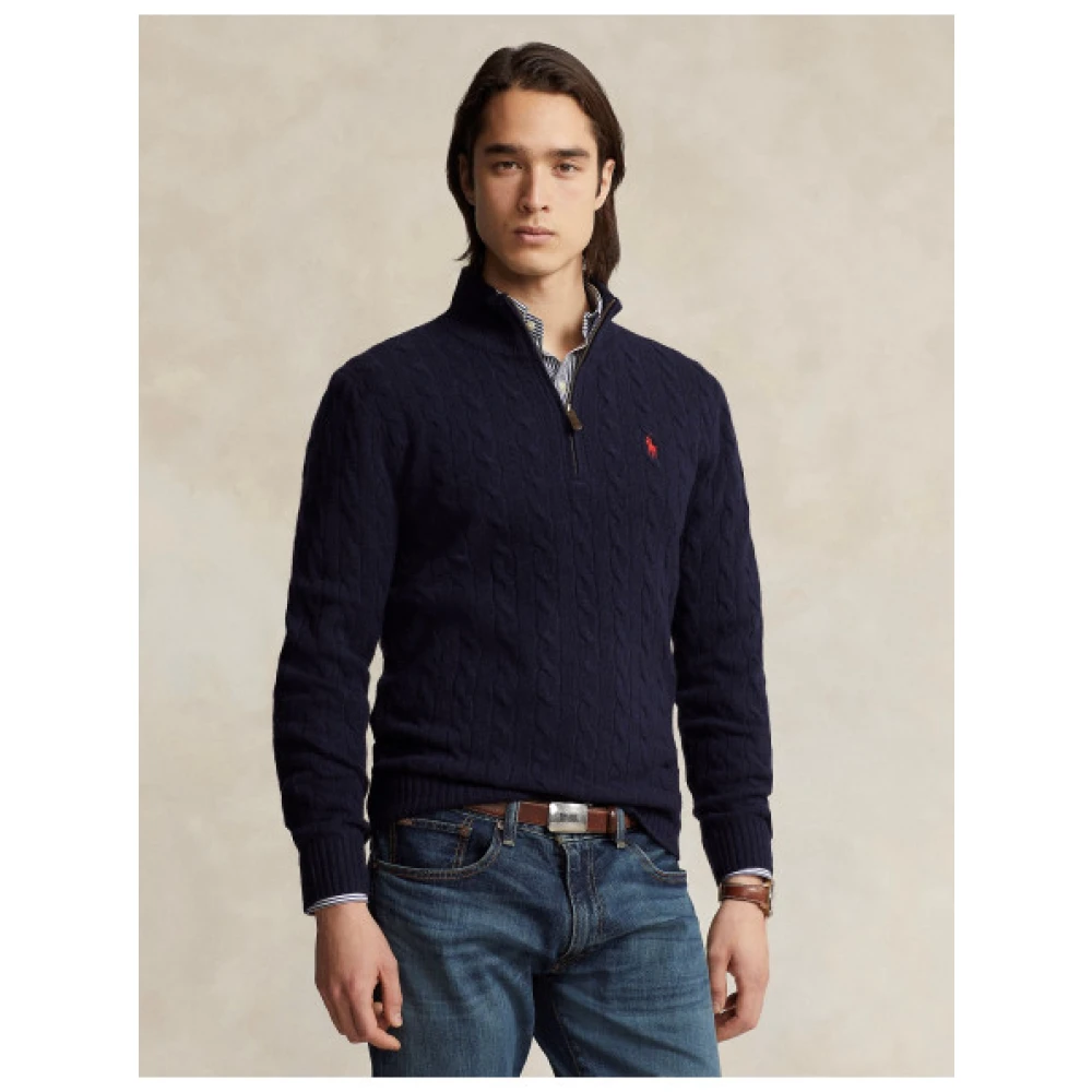 Polo Ralph Lauren Twisted Wool en Cashmere Half-Zip Sweater Blue Heren