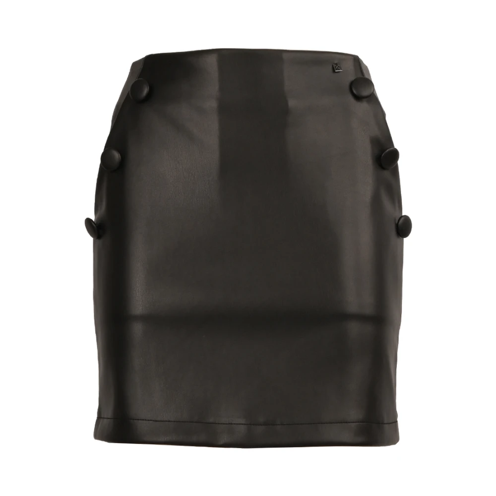 Kocca Korte Zwarte Leren Rok met Knopen Black Dames