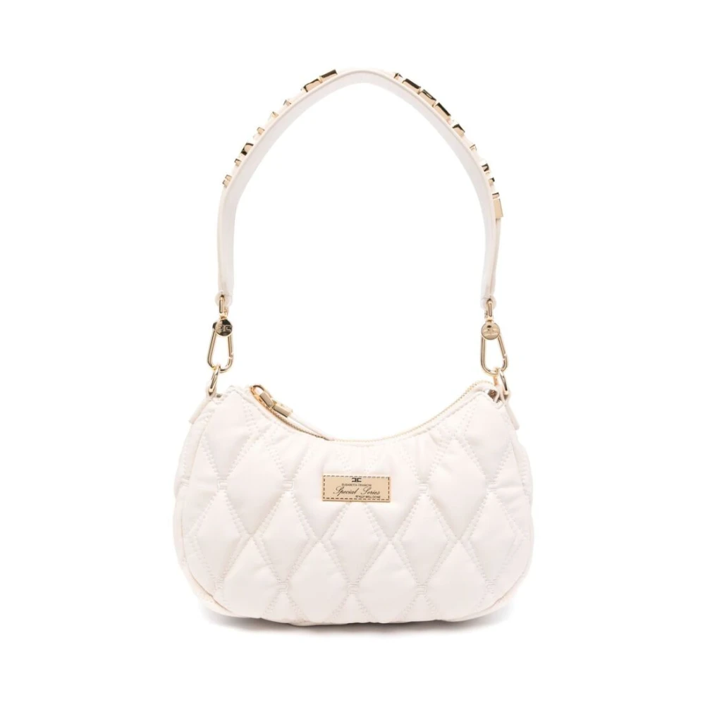 Elisabetta Franchi Crème Wit Diamant Gestikte Schoudertas Beige Dames