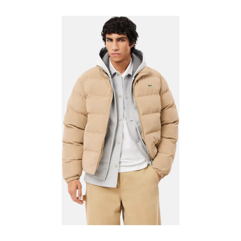 Lacoste Gewatteerde Ribfluwelen Jas Beige Heren