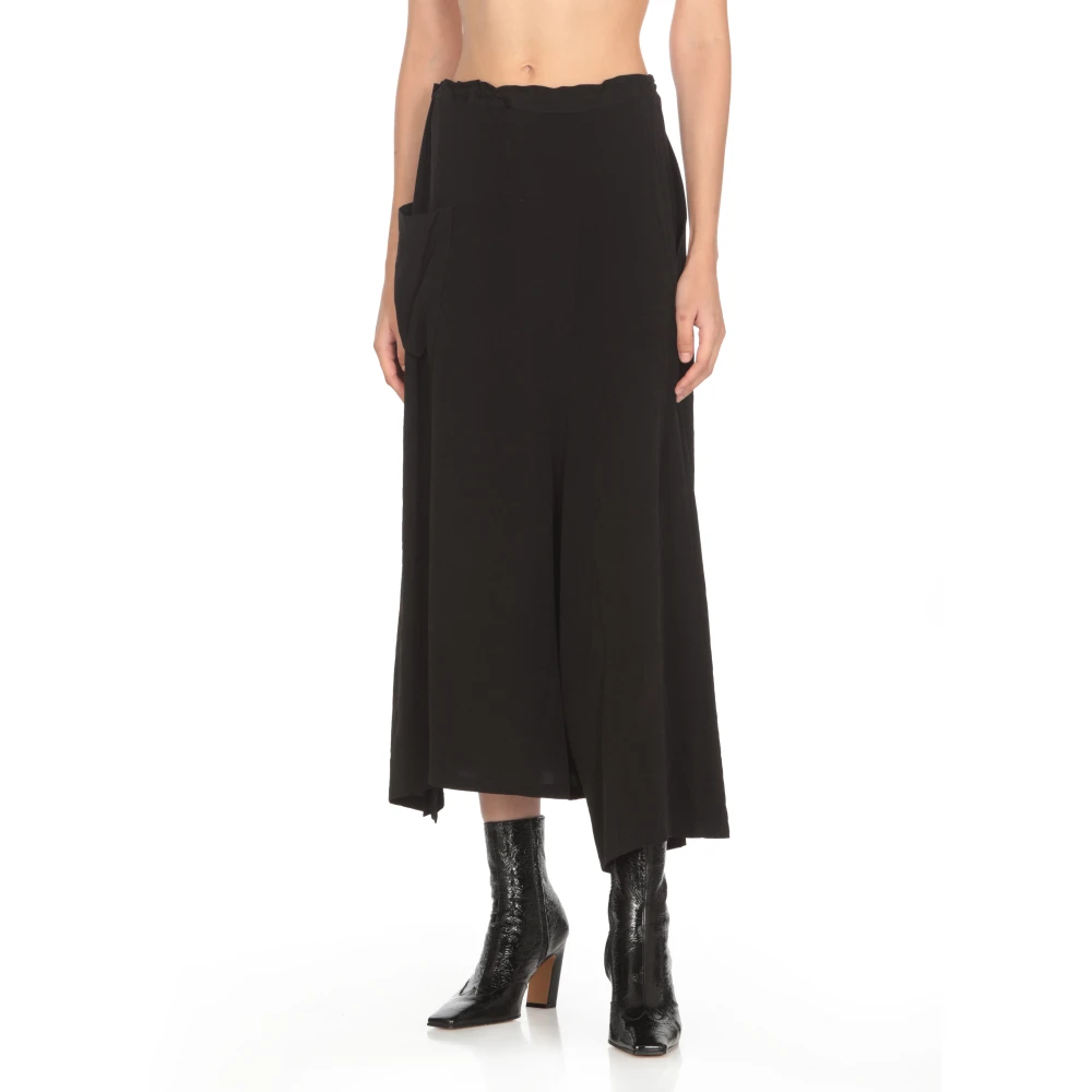 Y-3 Zwarte Asymmetrische Rok met Zijrits Black Dames