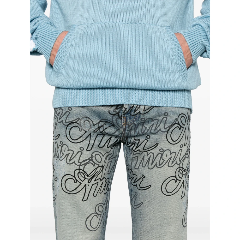 Amiri Blauwe All-Over Print Distressed Jeans Blue Heren