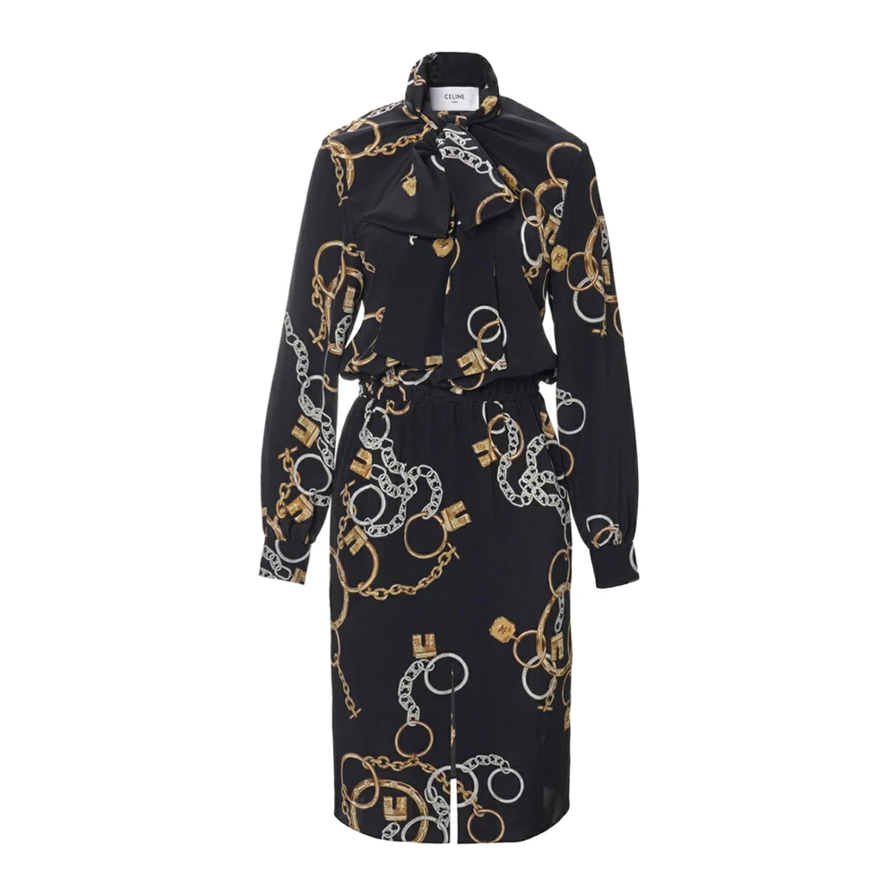 Celine Zijden Overhemdjurk Elegant Motief Black Dames