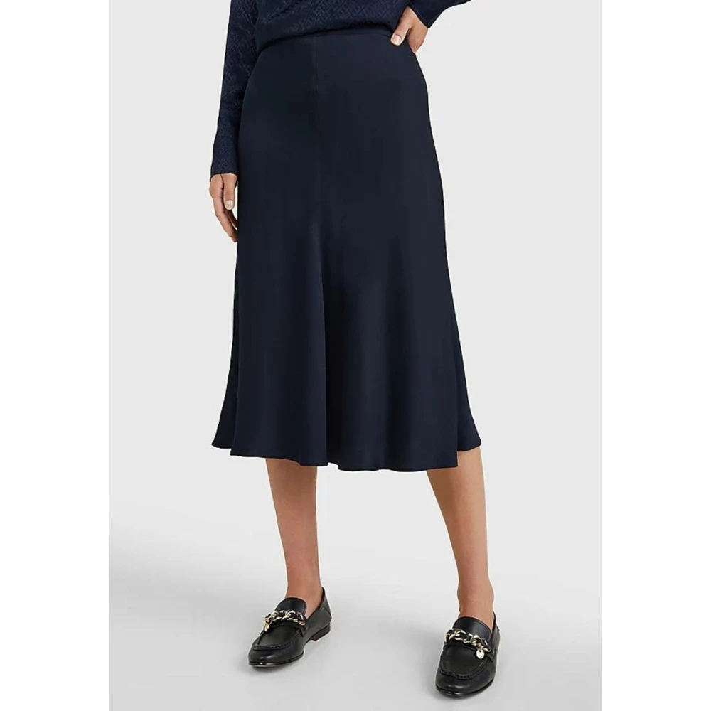 Tommy Hilfiger Solide Midi Rok in Crepe Stijl Blue Dames