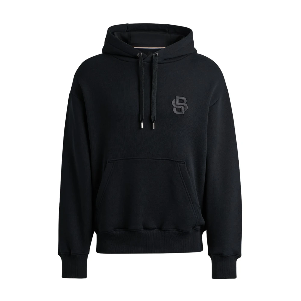 Boss Oversized French Terry Hoodie met Double B Monogram Black Heren