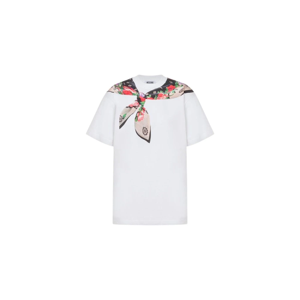 Moschino T-Shirts, Female, L, Printed Cotton Jersey T-Shirt White