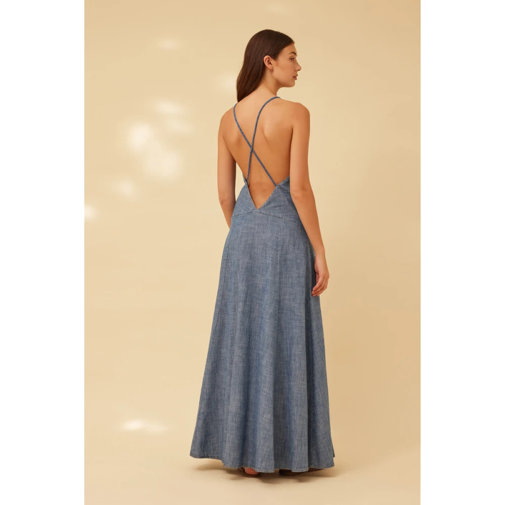 Semicouture Chambray Maxi Jurk met Kruisrug Gray Dames