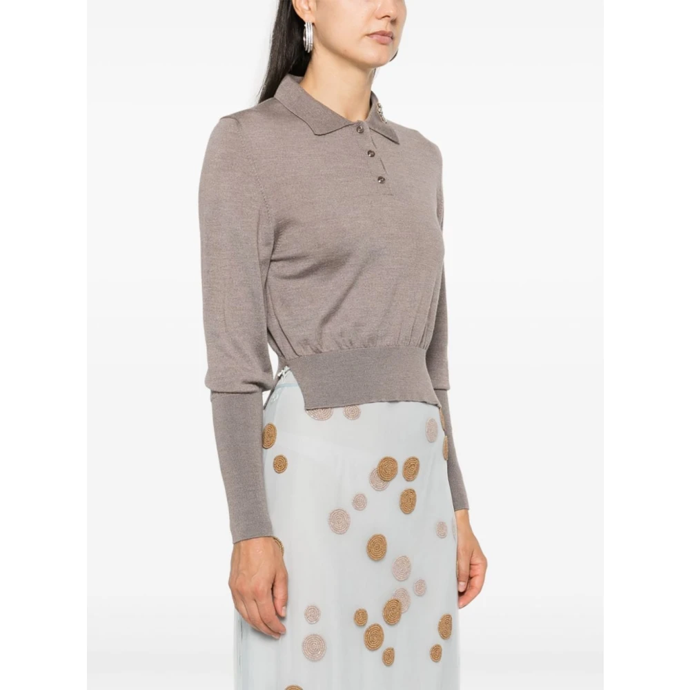 Simone Rocha Merino Silk Polo Sweater Clay Pearl Gray Dames