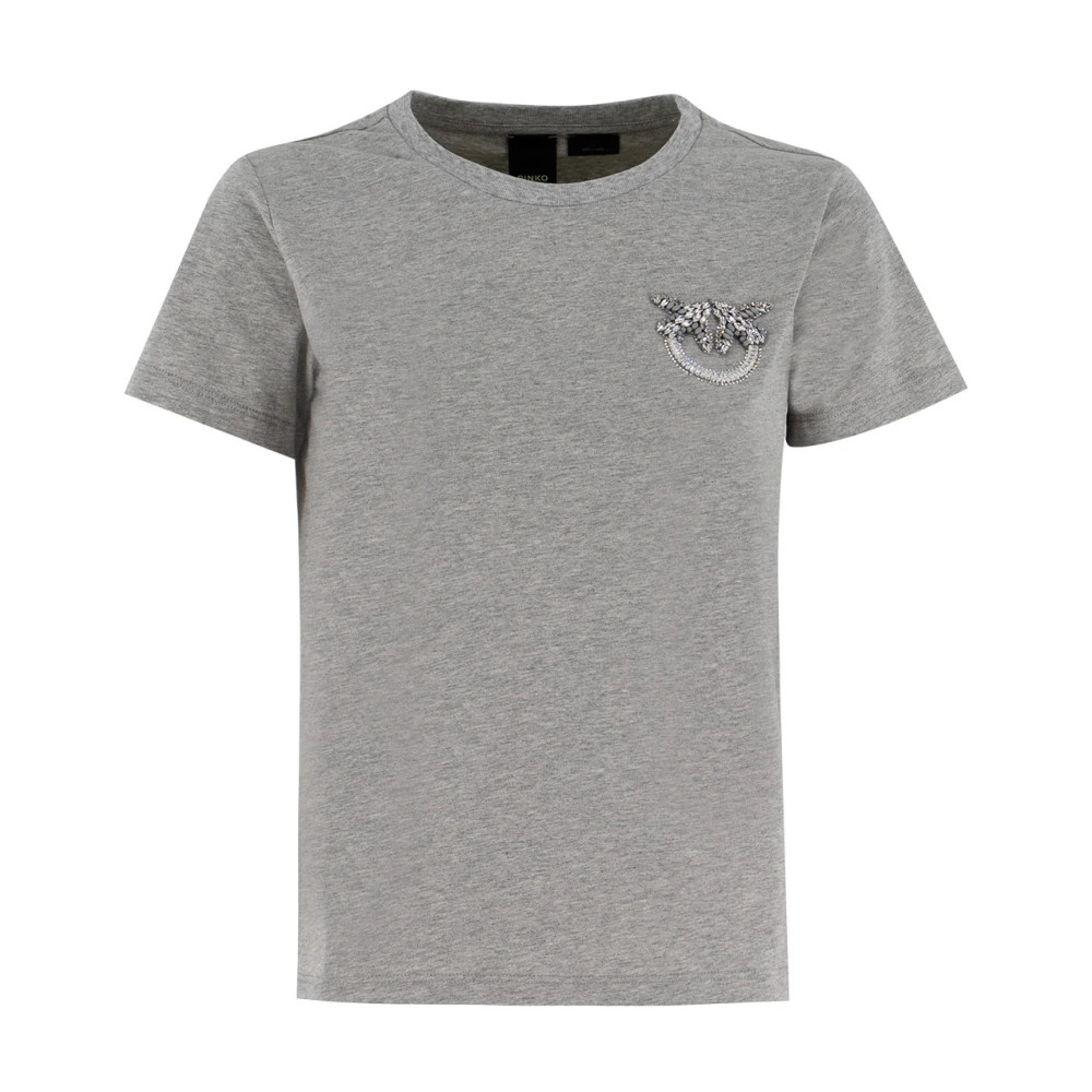 Pinko Liefdesvogels Geborduurd Katoenen T-shirt Gray Dames