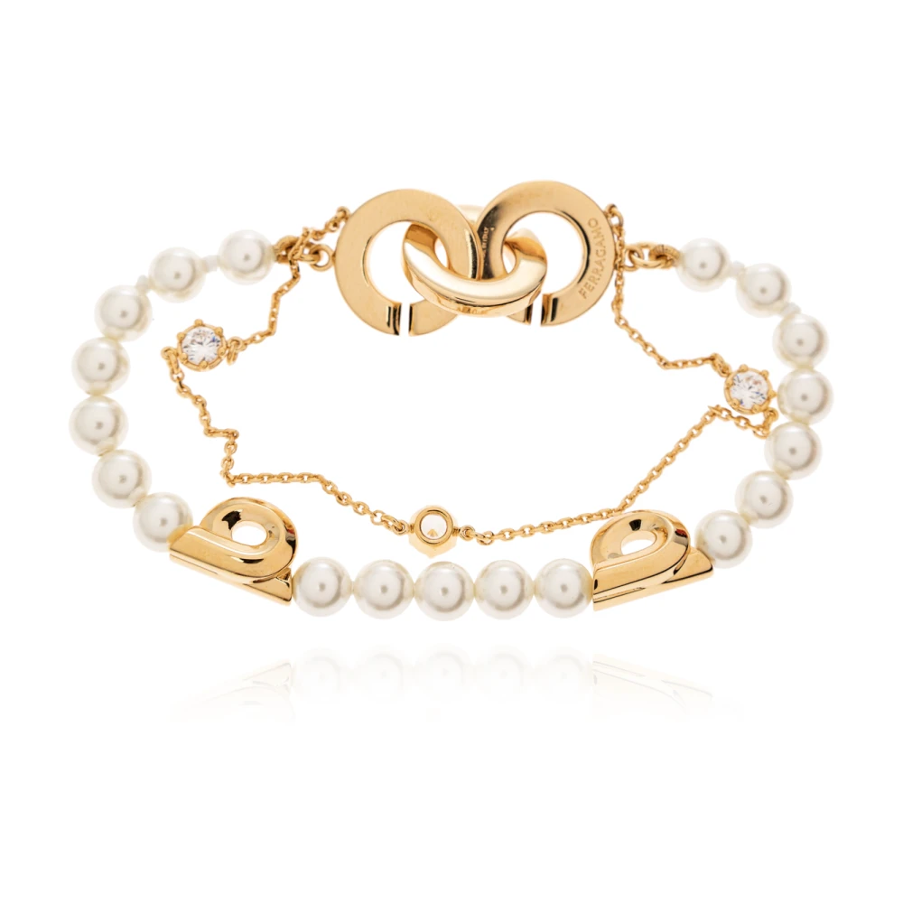 Ferragamo Donna Giallo Pearl Gancini Double Strand Bracelet