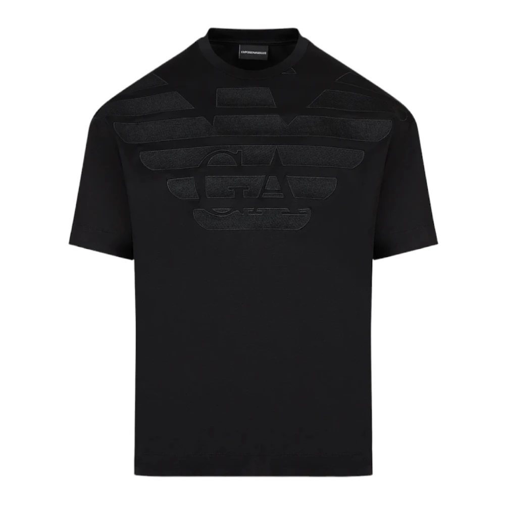 Emporio Armani Svart T-shirt med korta ärmar och broderad örnlogotyp Black, Herr