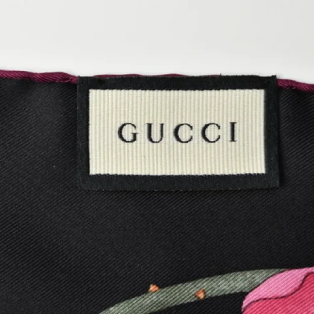 Gucci Vintage Tweedehands Zwart Zijden Gucci Sjaal Black Dames