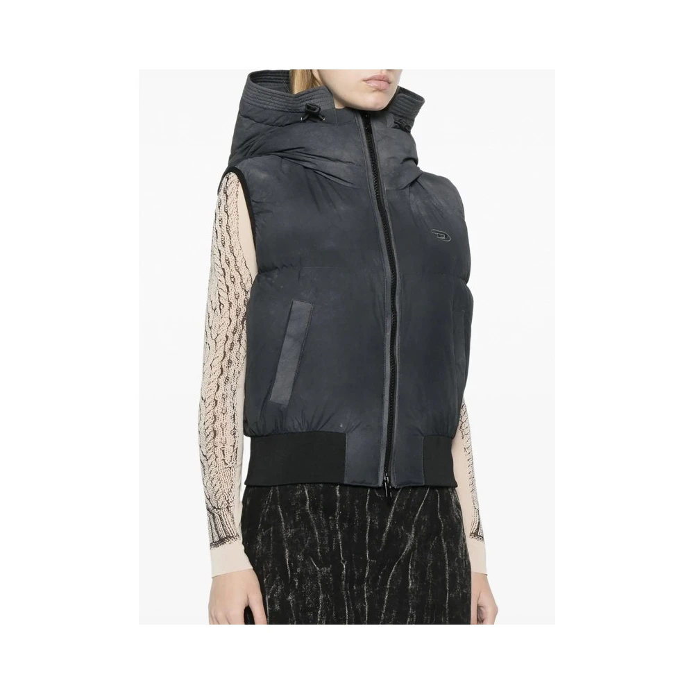 Diesel Gewatteerd Zwart Gilet met Capuchon Black Dames