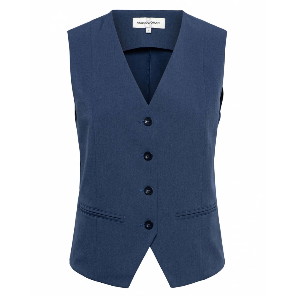&Co Woman Gewatteerde Vest met Capuchon Blue Dames