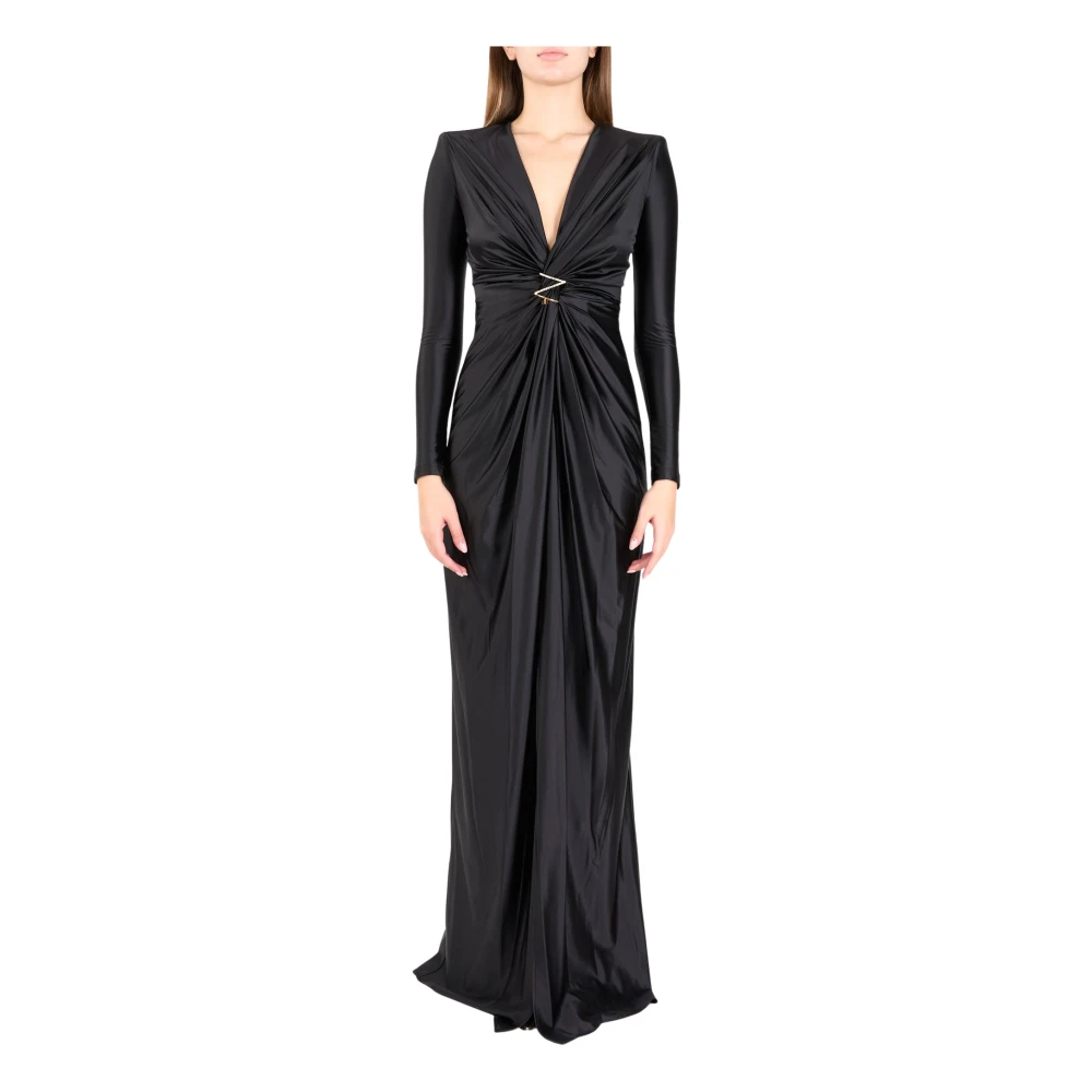 Elisabetta Franchi Lange rode loper jurk met lange mouwen Black Dames