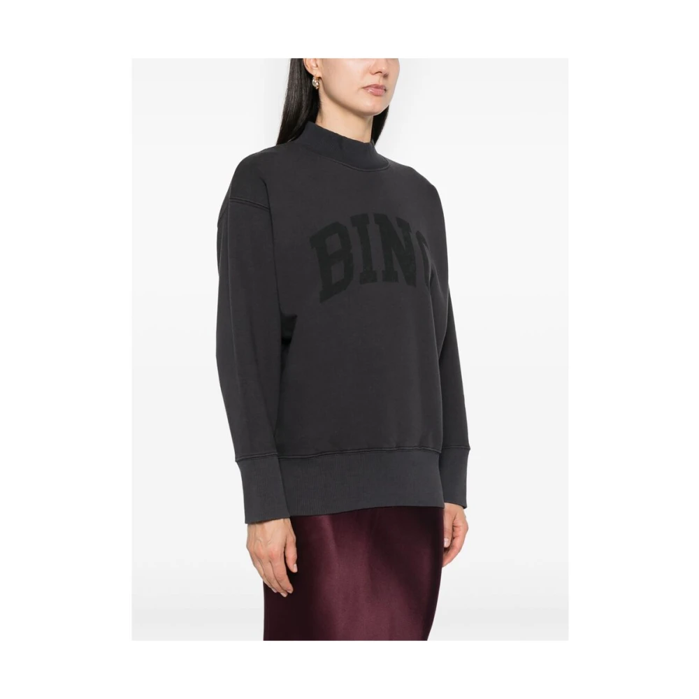 Anine Bing Zwarte Jersey Sweatshirt met Logo Print Black Dames