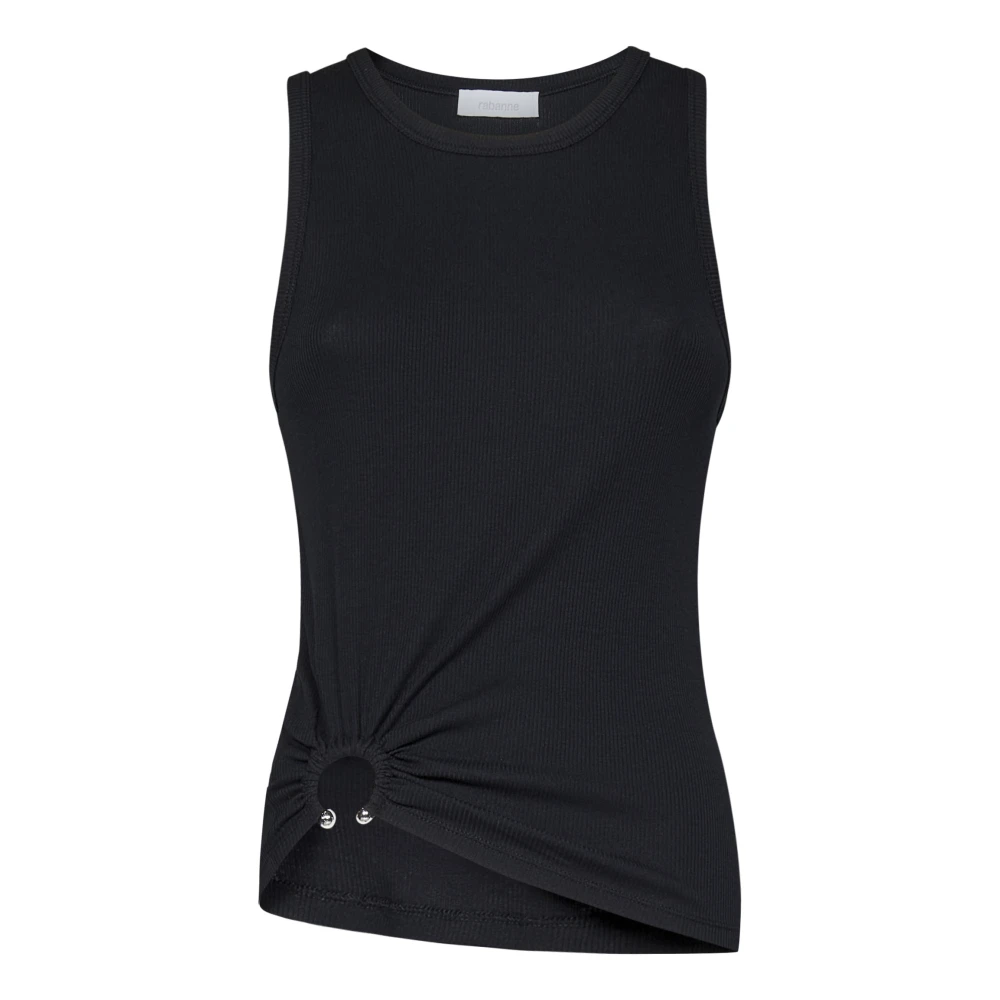 Rabanne Women's Black Ribbed Tank Top With Metal Piercing - Sleeveless Tops - S - Tops