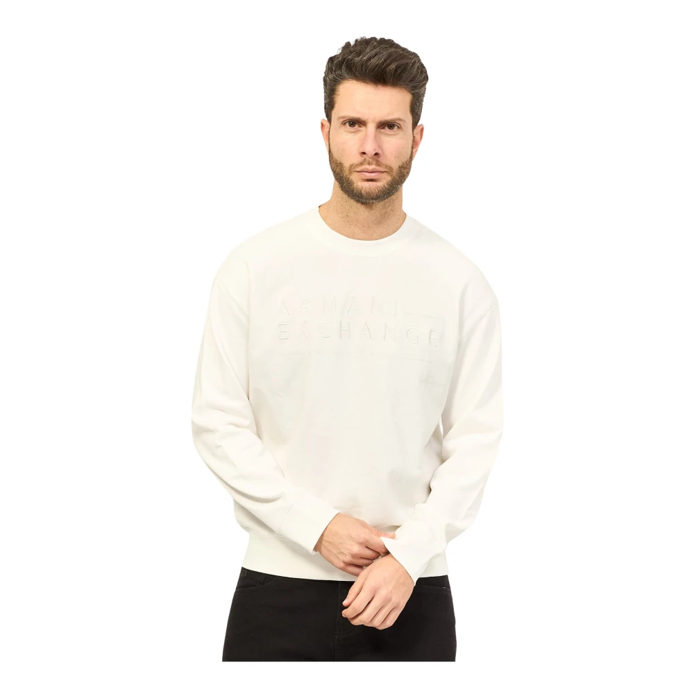 Armani Exchange Witte Franse Crewneck Sweater White Heren