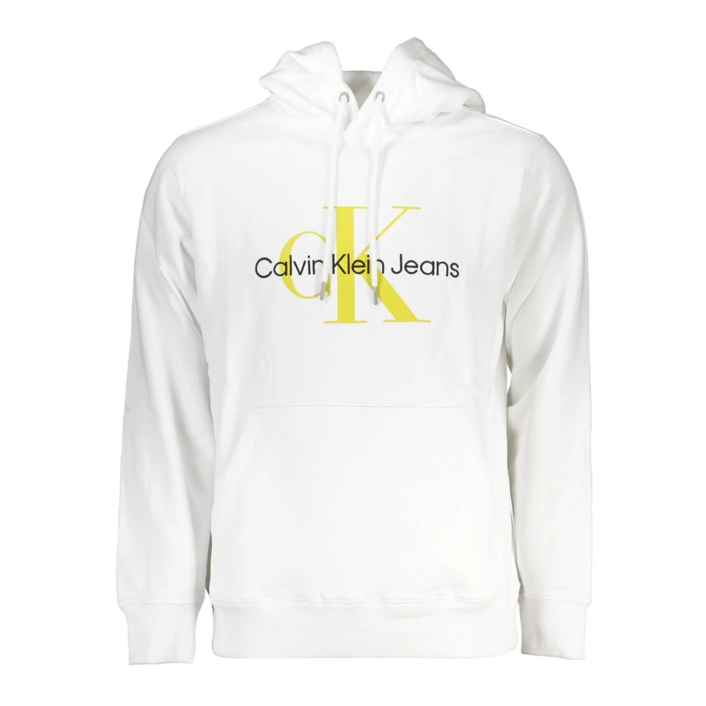 Calvin Klein , Hoodies, Male, White, 2XL, Hoodie With Print And Embroidery