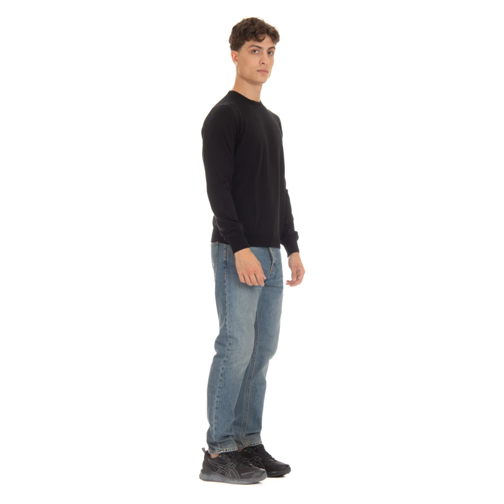 Barba Zwarte Crewneck Wollen Trui Black Heren