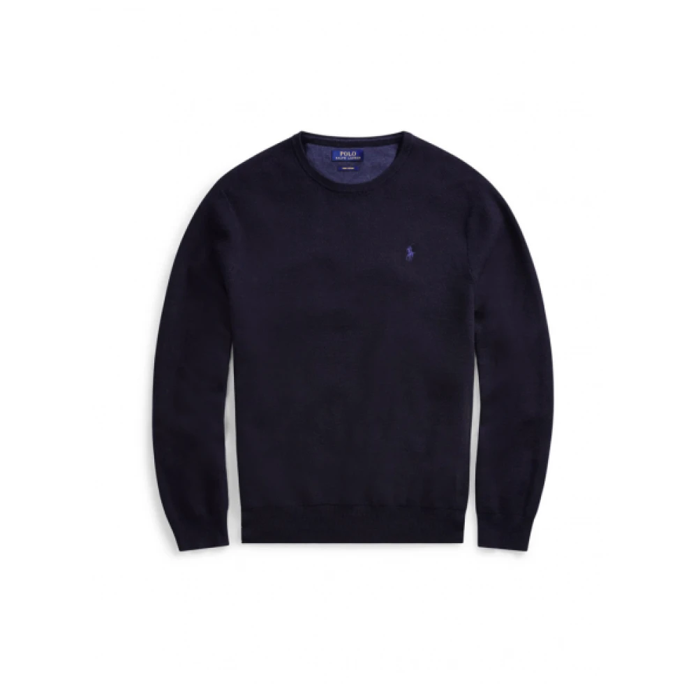 Polo Ralph Lauren Navy Heather Pima Katoenen Ronde Hals Trui Blue Heren