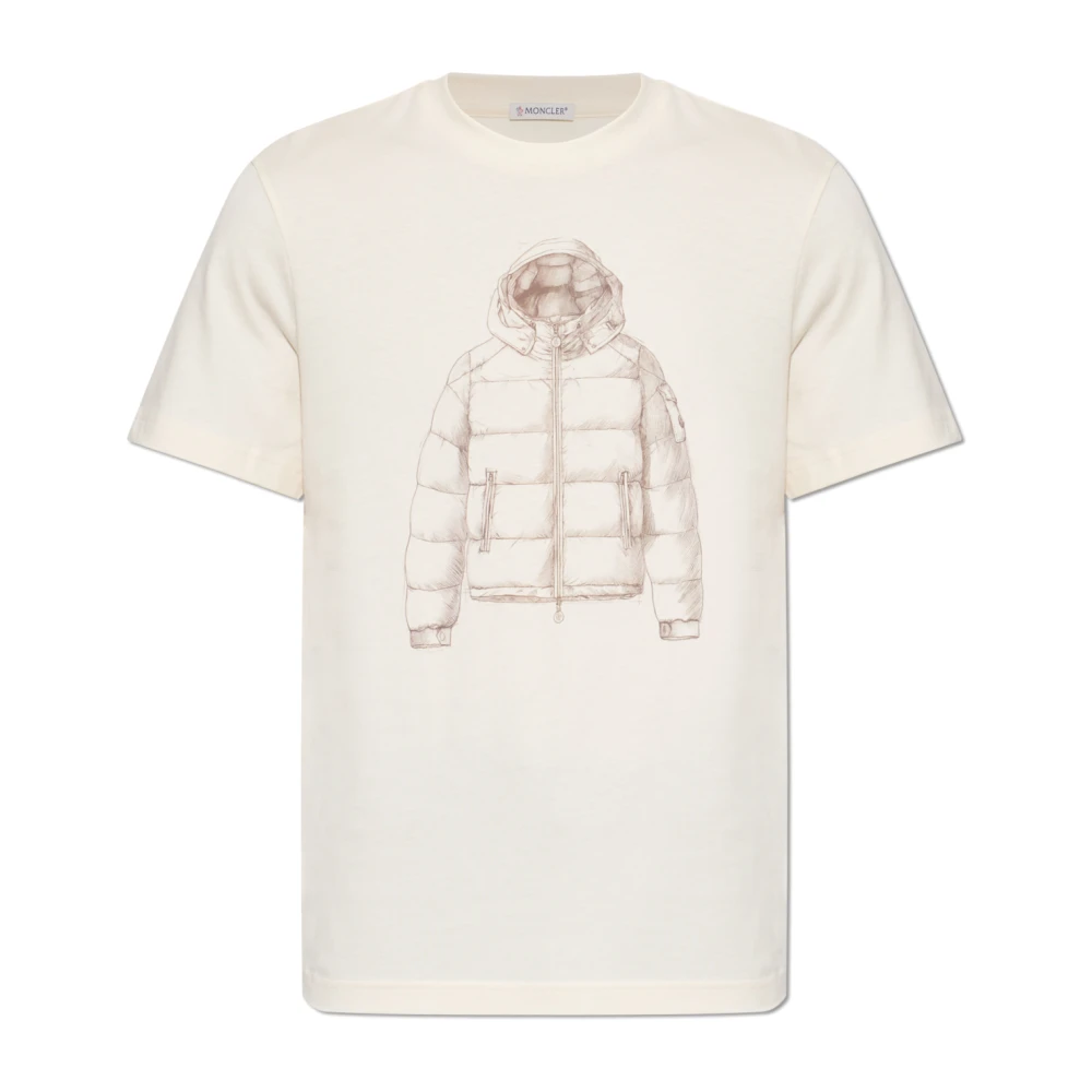 Moncler Beige T-Shirts, Male, 2XL, T-Shirt With Print