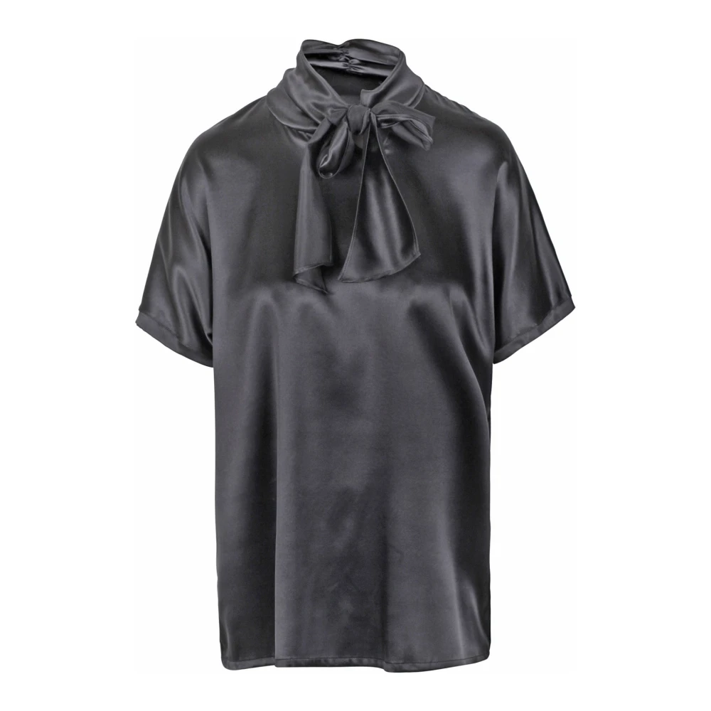 Jucca Zijden blouse met hoge kraag Black Dames