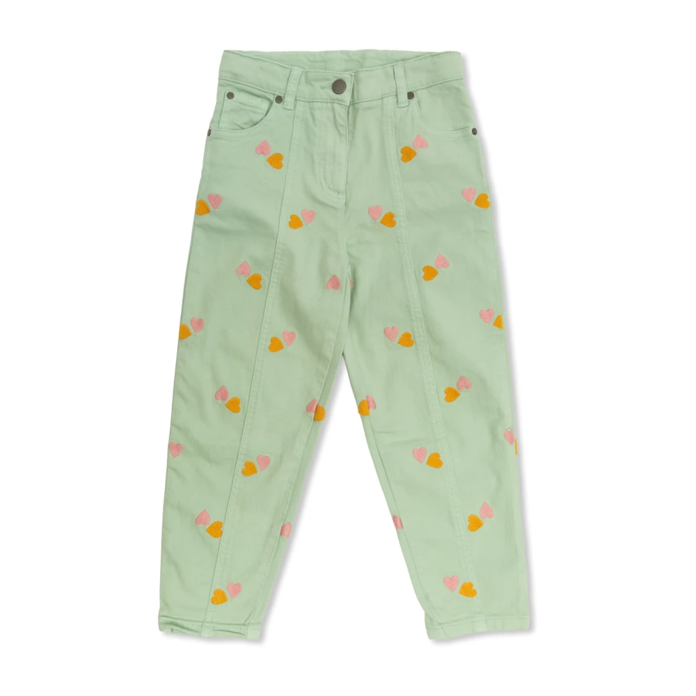 Stella Mccartney Unisex Kids Green Jeans, 4 Y, Jeans With Embroidered Pattern
