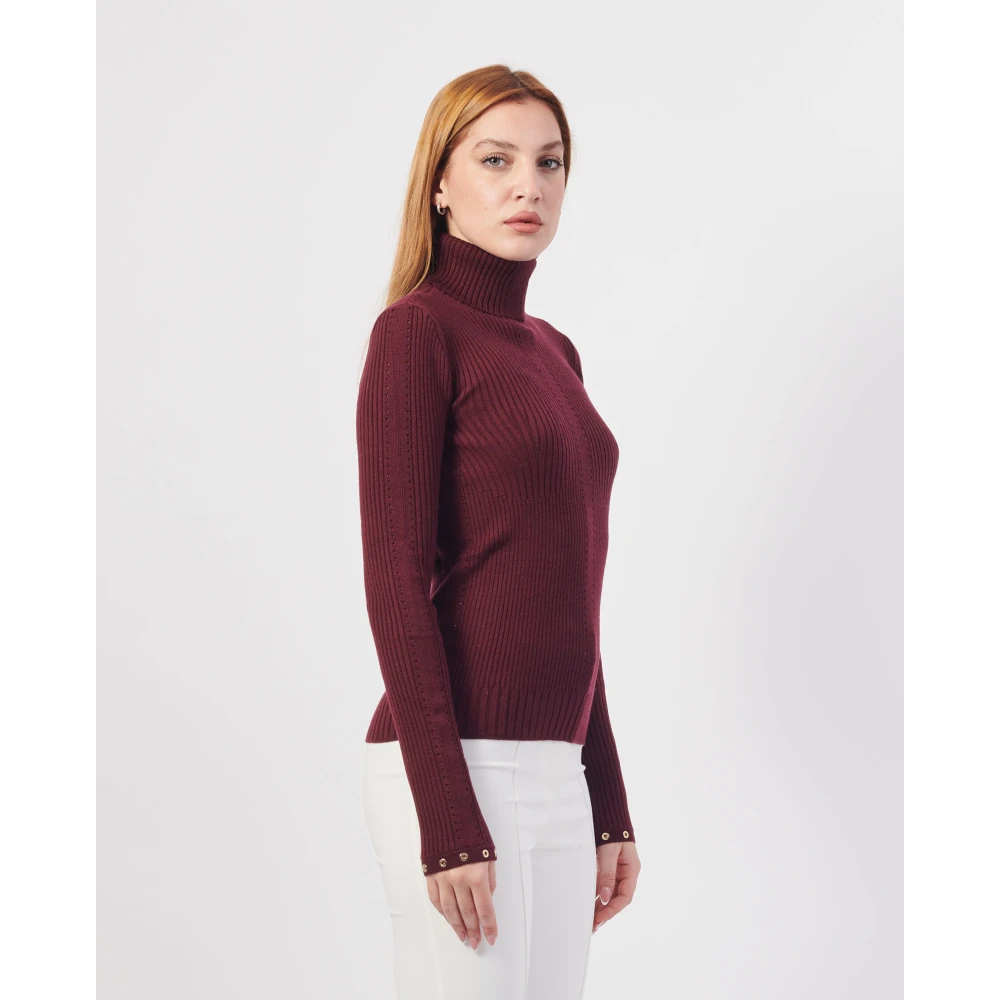 PATRIZIA PEPE Bordeaux Wollen Trui met Metalen Details Red Dames